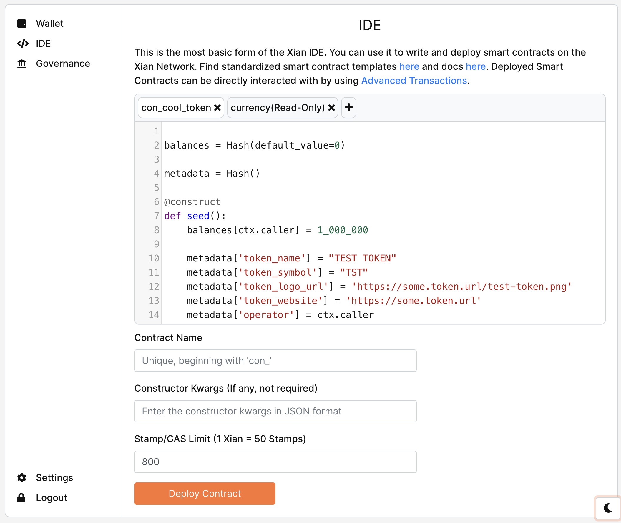 Submitting a contract through the Browser Wallet IDE